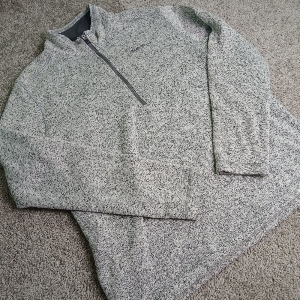 Eddie Bauer Mens Gray Marl Quarter Zip Fleece Pullover Sweater Outdoor